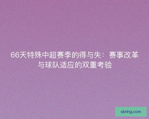 66天特殊中超赛季的得与失：赛事改革与球队适应的双重考验